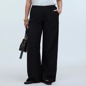 madewell petite pull-on wide-leg pants in softdrape black np411 women p small